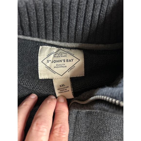 St. John’s Bay Men’s Gray Cotton Zip Henley Sweater XXL | Rugged Lodgecore Knit - Picture 5 of 5